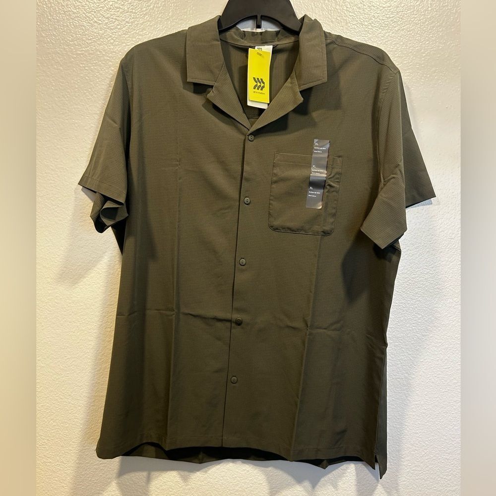 All in Motion Dark Olive Casual Button Down Shirt